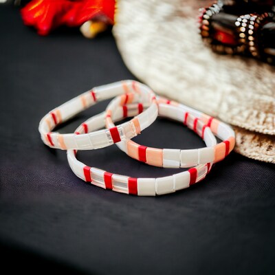 Valentine Glass Tila Bead Stretch Bracelet Collection - image1